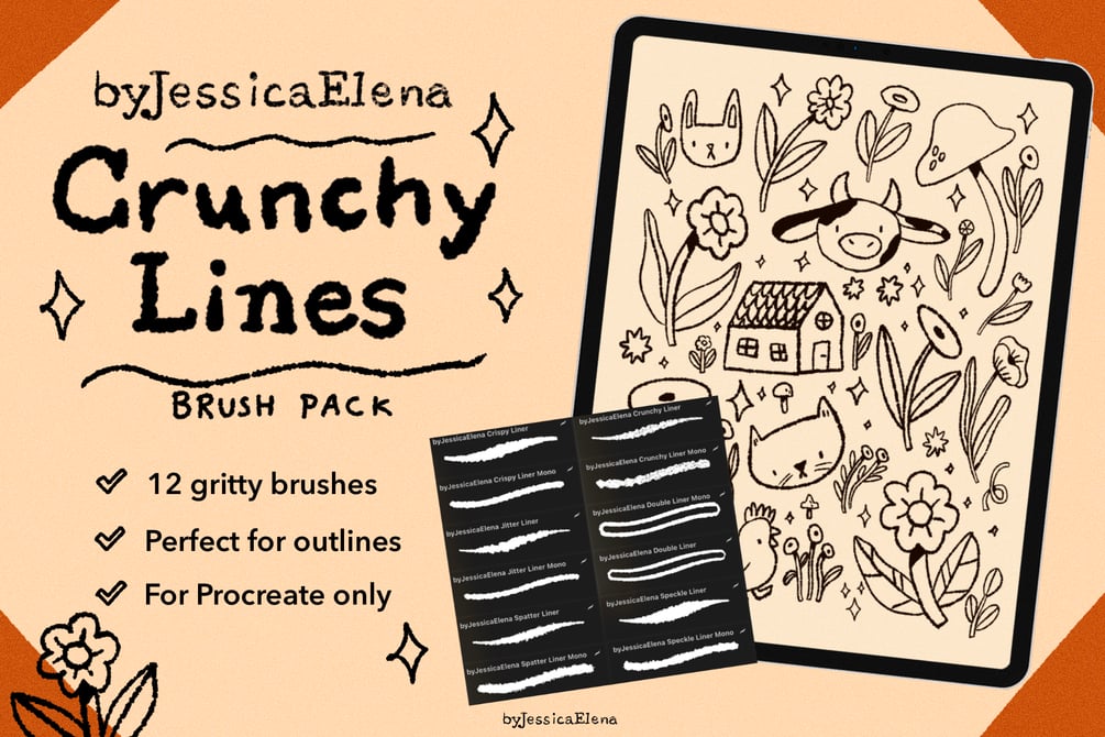 F007-Crunchy Lines笔刷包（适用于描线、线稿和质感边缘）-爱画画的卷心菜