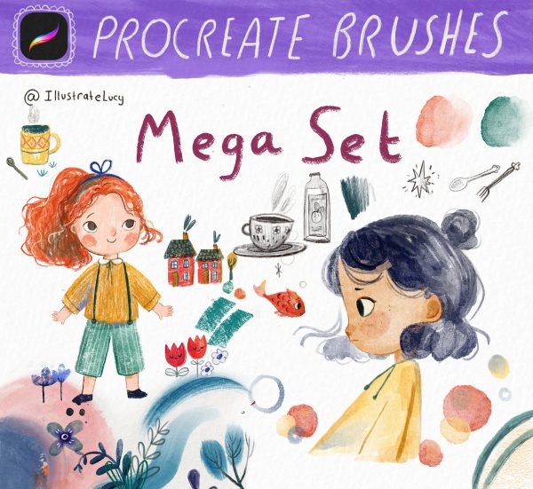 F015-Procreate Mega Set Bundle 终极套装（素描+绘画+纹理三合一工具包）-爱画画的卷心菜