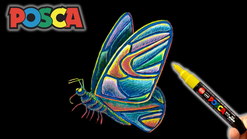 【ai精翻】动物绘画:用 Posca 笔画一只玻璃蝴蝶——逼真、生动、色彩鲜艳的动物艺术-爱画画的卷心菜
