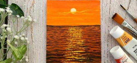 【ai精翻】用丙烯颜料绘制海上日落-爱画画的卷心菜