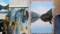 F087-湖泊和树木水粉画教程如何画风景