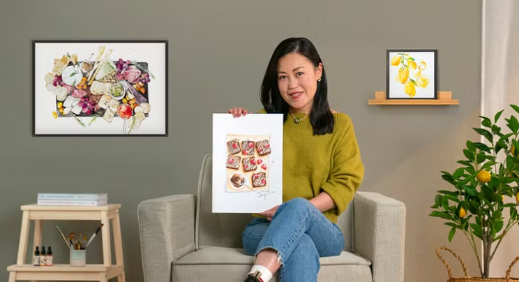 F0159-水彩风味美食插画-爱画画的卷心菜