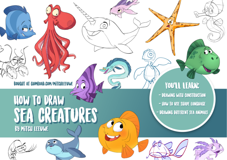 T1170-海洋生物绘画教程 | How to Draw Sea creatures-爱画画的卷心菜