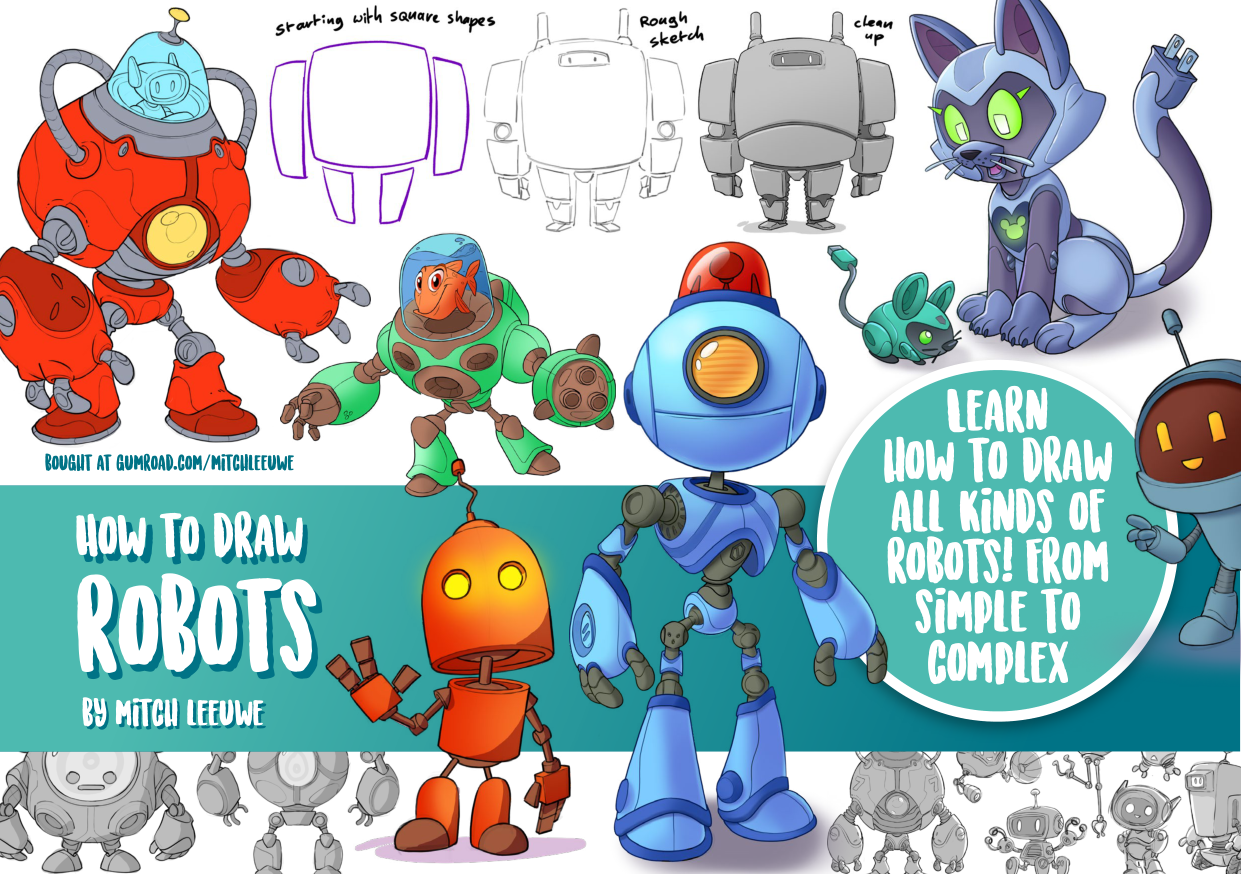 图片[1]-T1187-机器人绘画教程 | How to Draw Robots-爱画画的卷心菜