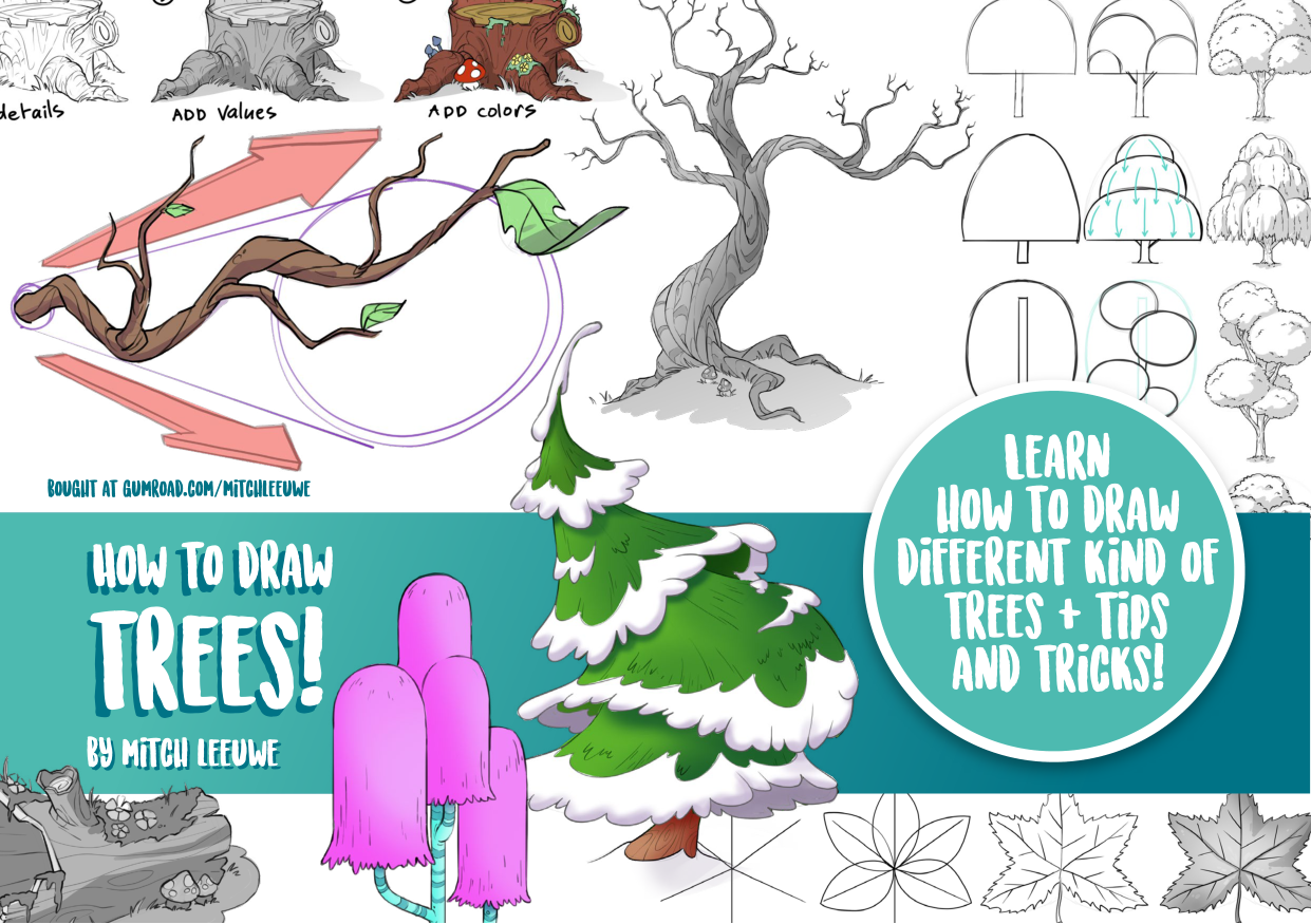 图片[1]-T1334-如何画树 | How to Draw Trees-爱画画的卷心菜