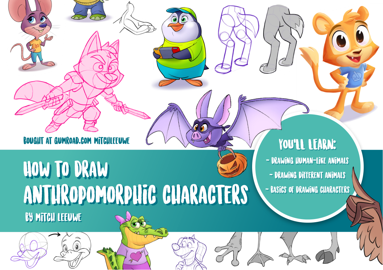图片[1]-T1388-如何绘制拟人化角色 | How to draw anthropomorphic characters-爱画画的卷心菜